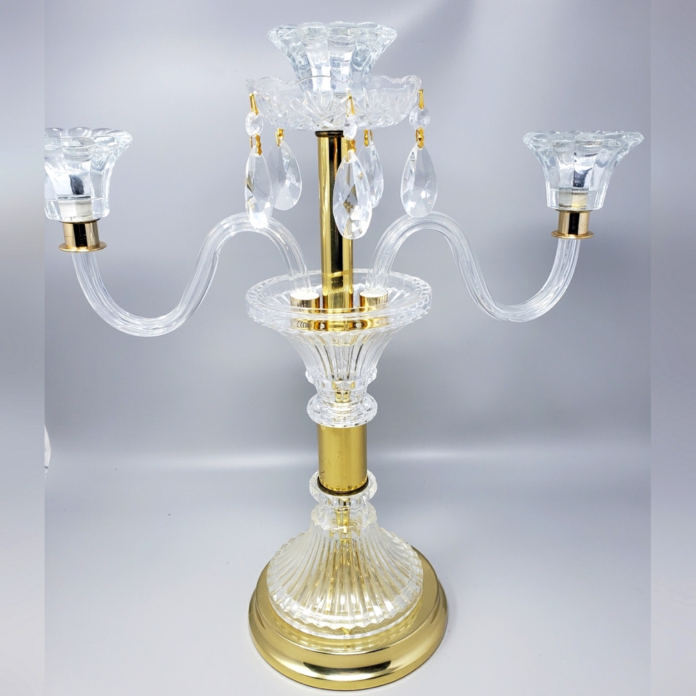 Vintage Crystal Clear Glass Mid-Century Candelabra